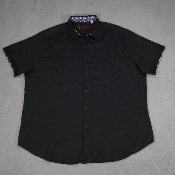 Robert Graham Shirt Mens 2XL Black Silk Classic Paisley Short Sleeve Button Up - Picture 1 of 11